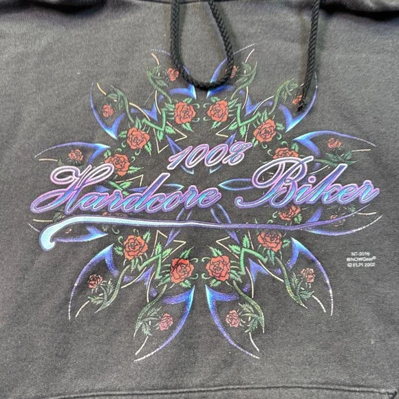 VTG y2k 100% Hardcore Biker Hoodie Sz XL Faded Worn Painted Floral Reno NV